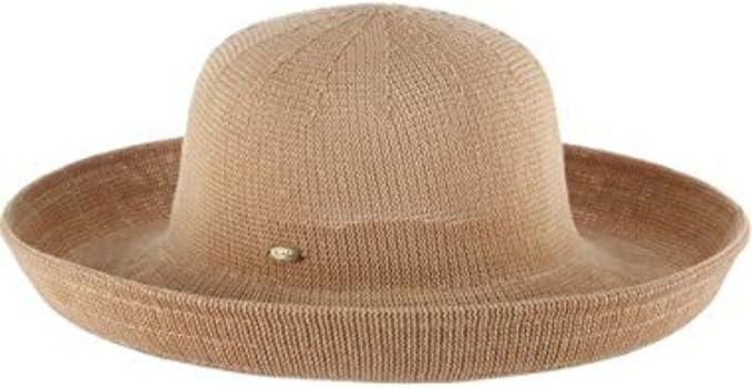 Light brown Scala cloche hat with a downturned brim, featuring a simple and elegant design, perfect for casual or dressy occasions