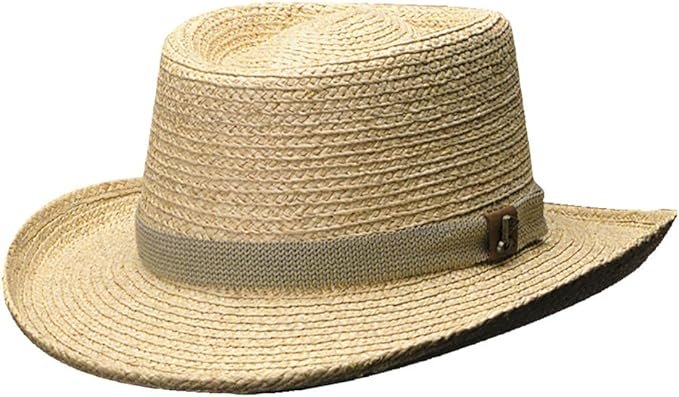 Light brown Scala straw hat with a wide brim and a fabric band, ideal for sunny outdoor wear