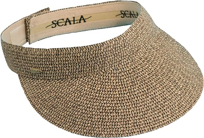 Natural-colored Scala visor hat made of woven material, providing shade with an open-top design